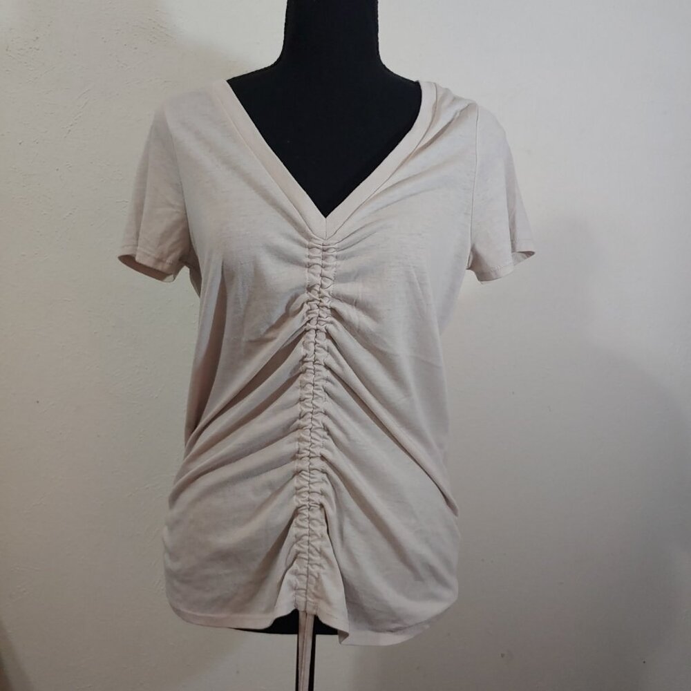 Chaser Brand V Neck  Slub Jersey T Shirt Drawstring Shirred